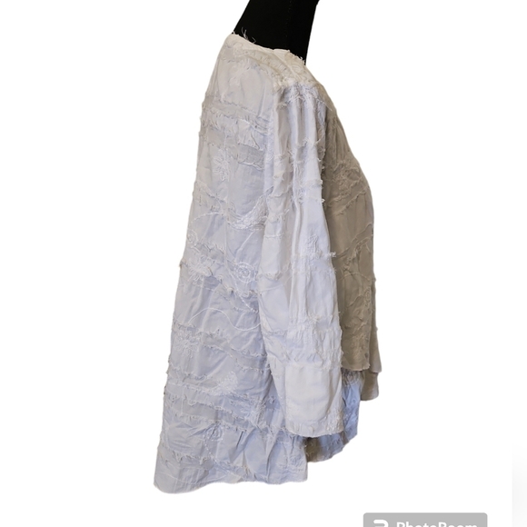 Lulu-B Asymmetrical Pull On Embroidered and Rag White Blouse 100% Cotton Size M - Picture 6 of 9